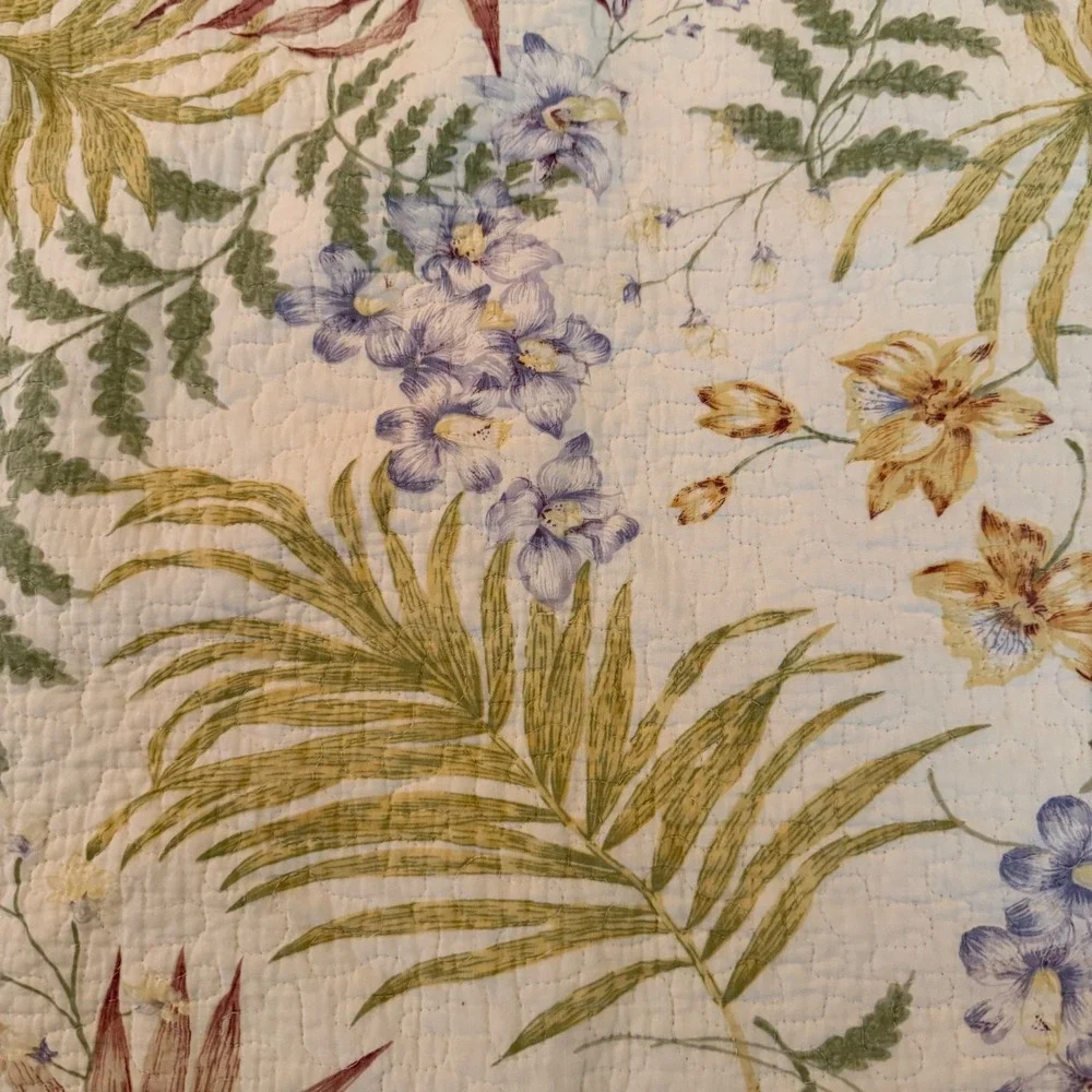 2.3 Vtg Botanical Floral Quilt 61x110 Full Fern Palm Cottagecore Bedspread